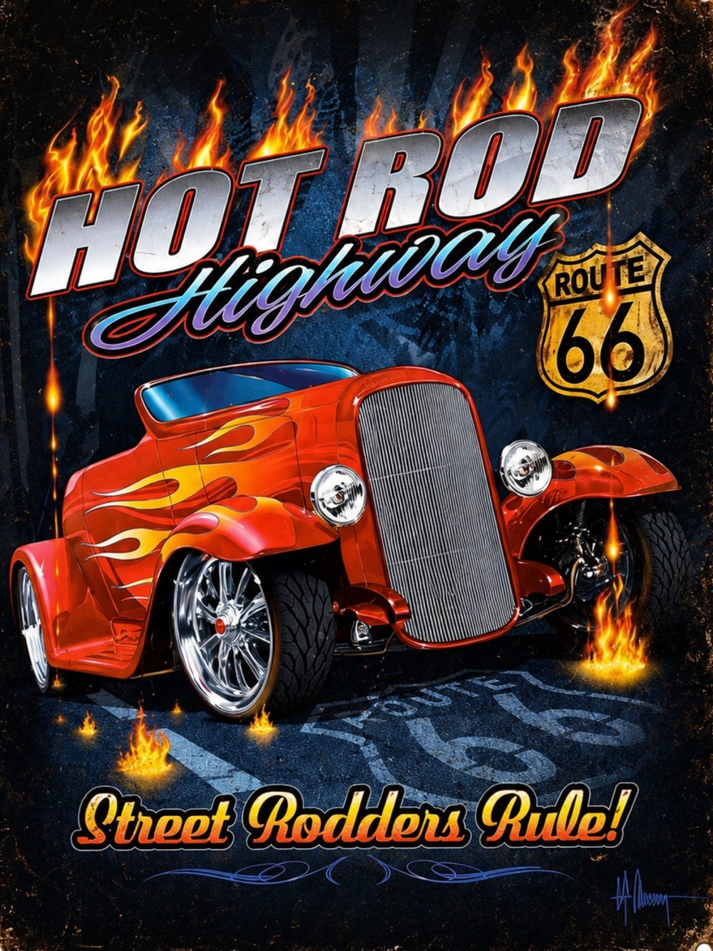 NEW Hot Rod Highway Route 66 Metal Sign